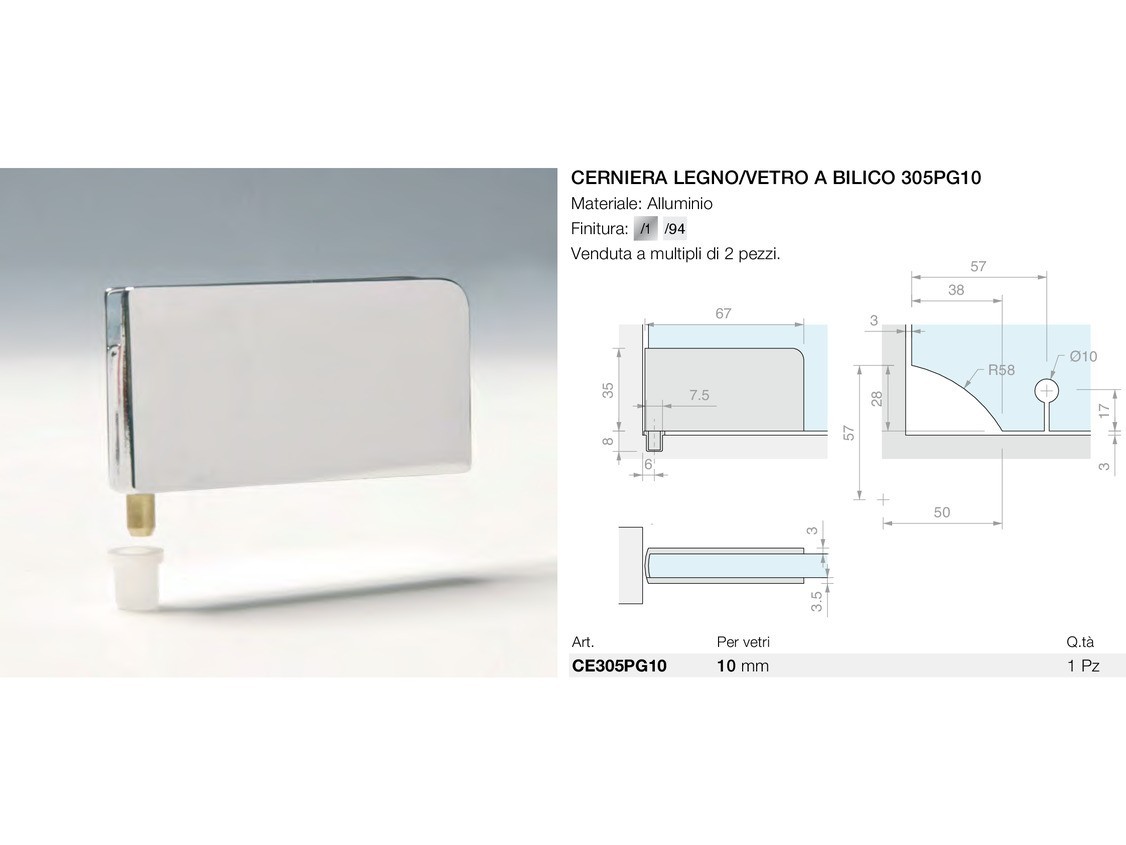 Cerniera legno/vetro a bilico 305pg10 Logli Massimo Saint Gobain