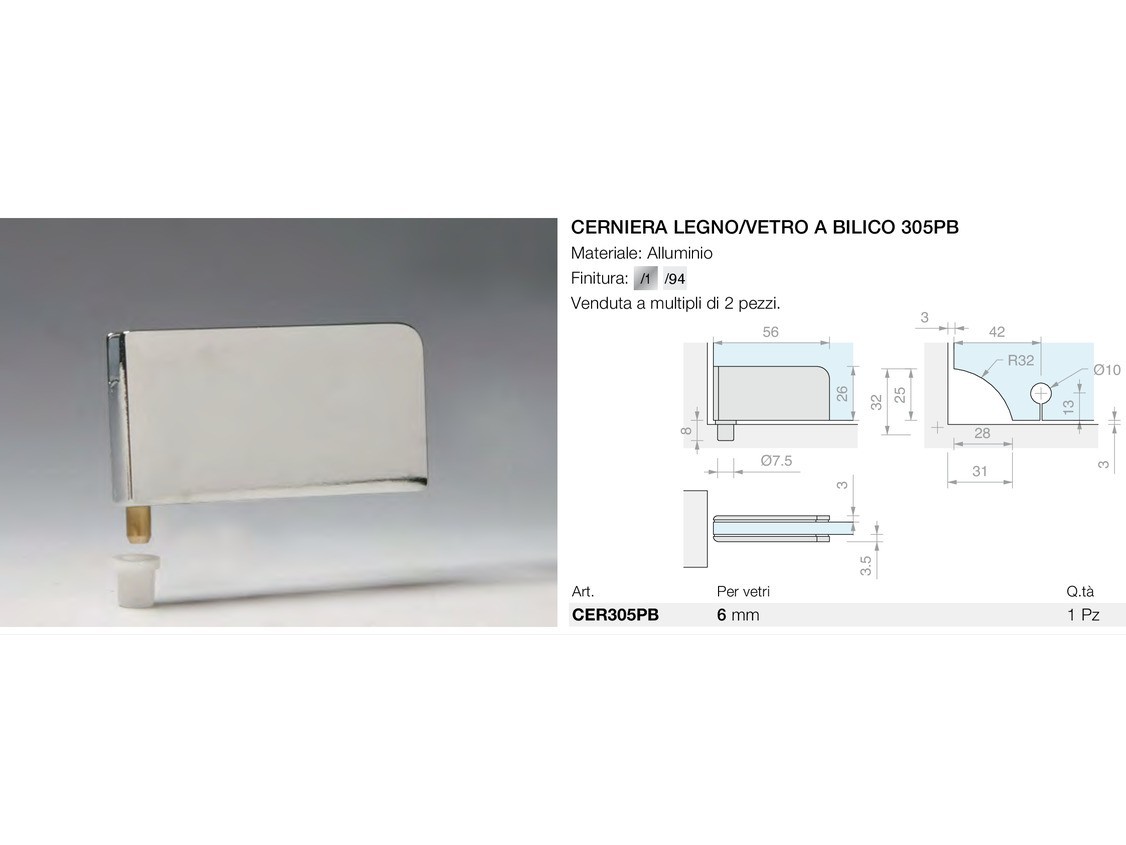 Cerniera legno/vetro a bilico 305pb Logli Massimo Saint Gobain