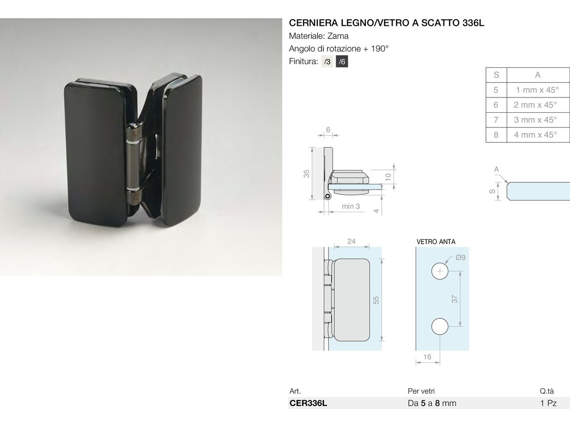 Cerniera legno/vetro a scatto 336l Logli Massimo Saint Gobain