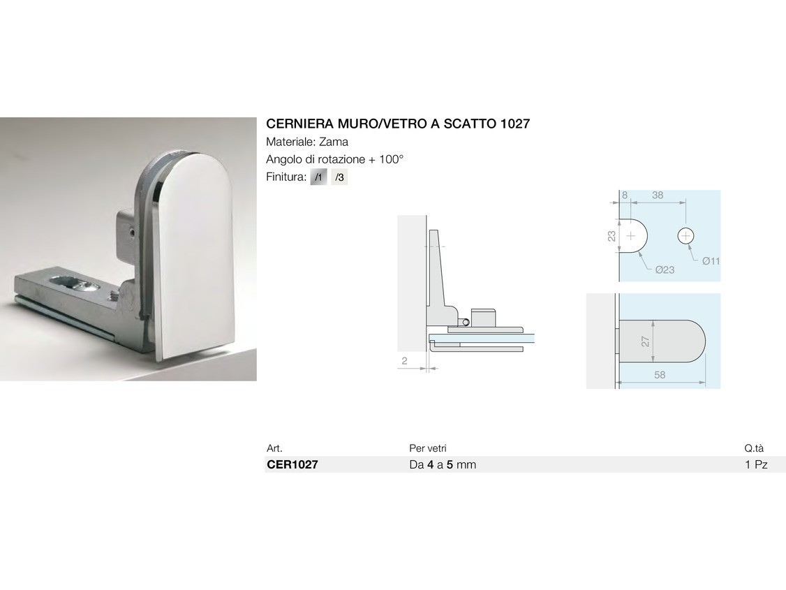 Cerniera muro/vetro a scatto 1027 Logli Massimo Saint Gobain