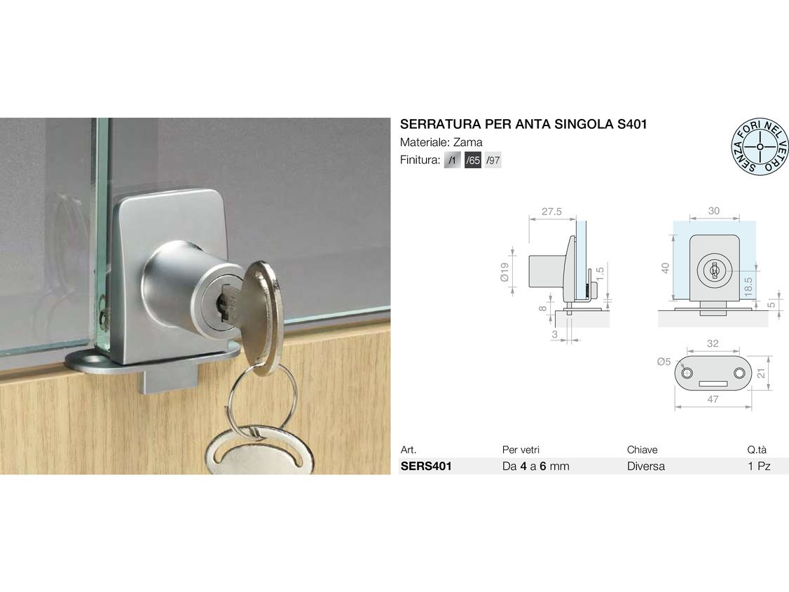 Serratura per anta singola s401 Logli Massimo Saint Gobain