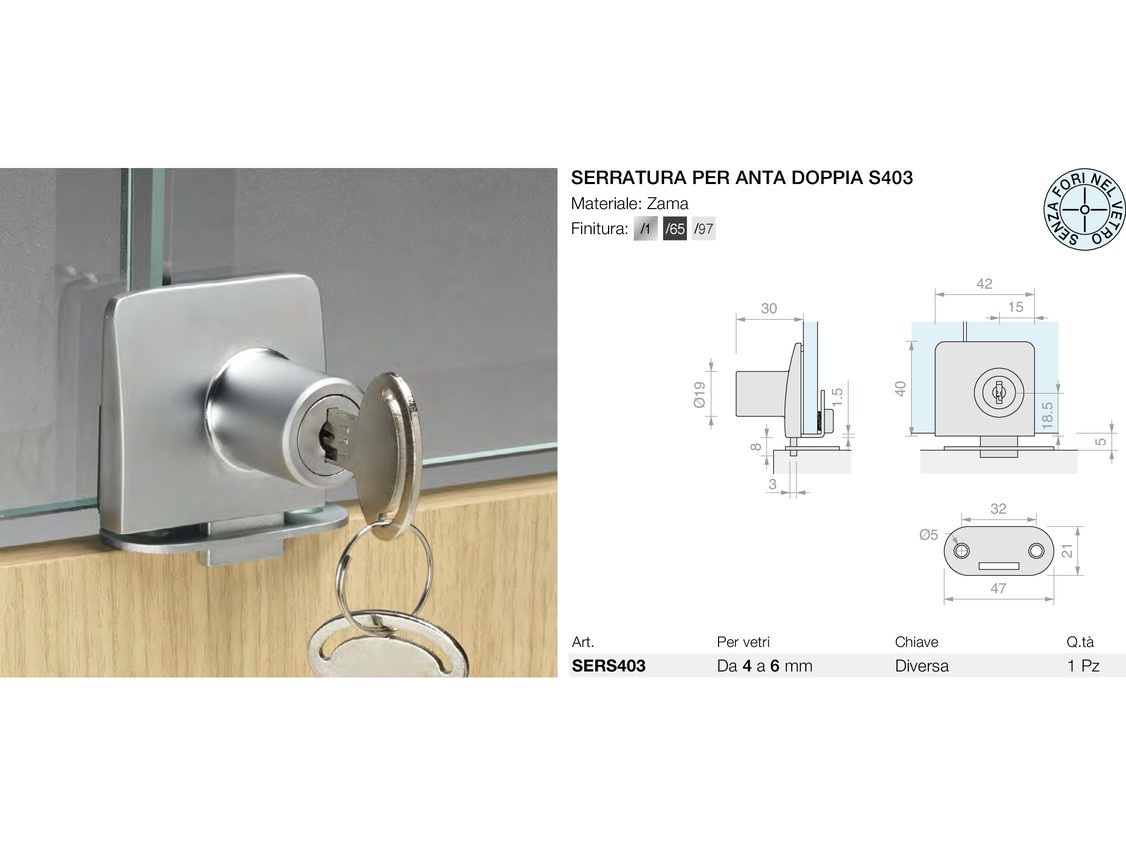 Serratura per anta doppia s403 Logli Massimo Saint Gobain