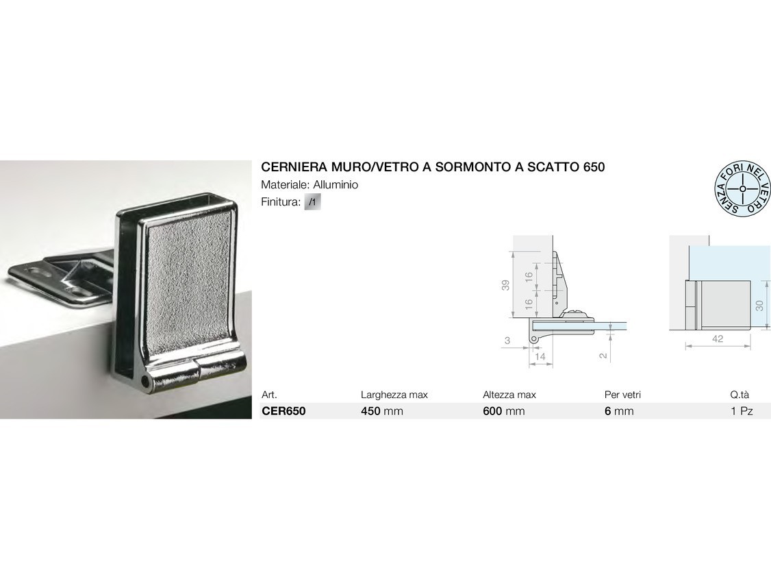 Cerniera muro/vetro a sormonto a scatto 650 Logli Massimo Saint Gobain