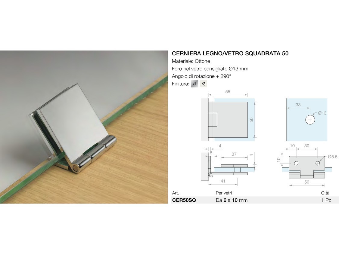 Cerniera legno/vetro squadrata 50 Logli Massimo Saint Gobain