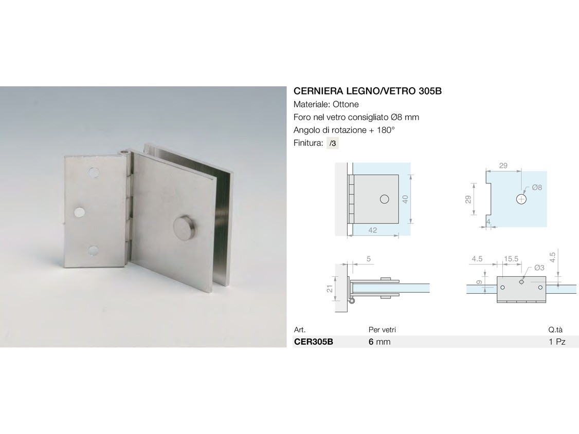 Cerniera legno/vetro 305b Logli Massimo Saint Gobain