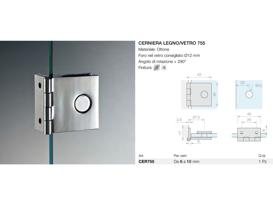 Cerniera legno/vetro 755 Logli Massimo Saint Gobain