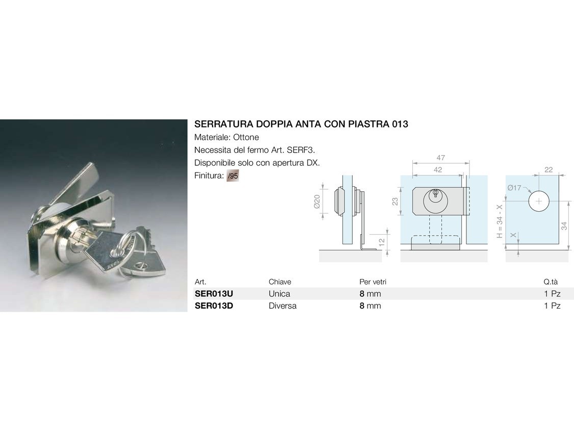 Serratura doppia anta con piastra 013 Logli Massimo Saint Gobain