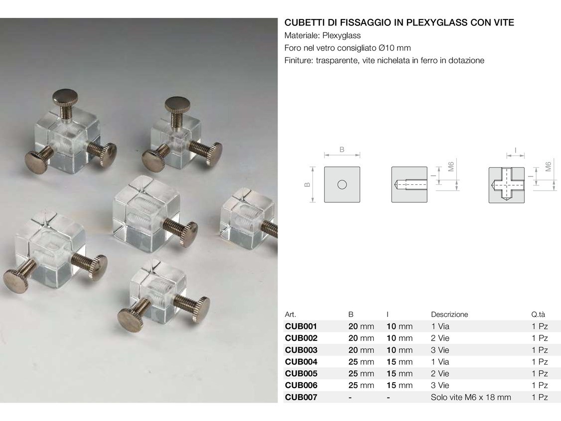 Cubetti di fissaggio in plexyglass con vite Logli Massimo Saint Gobain