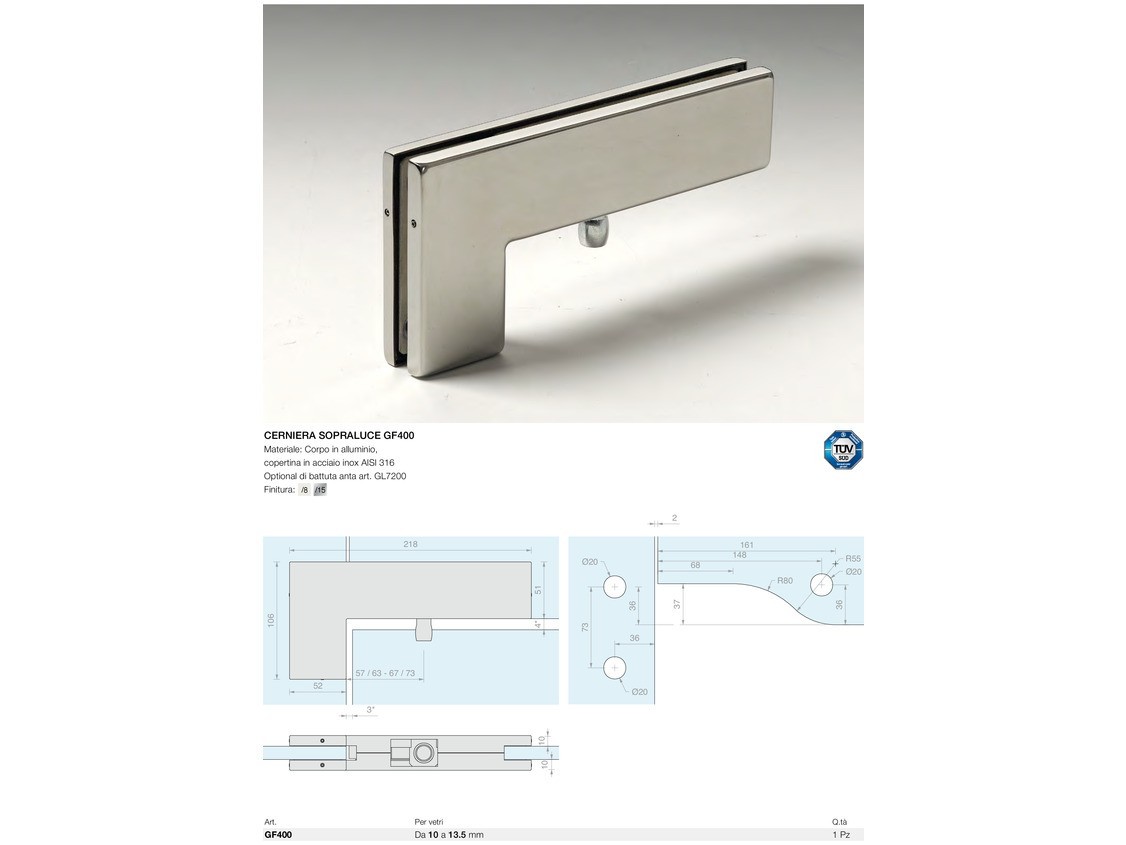 Cerniera sopraluce gf400 Logli Massimo Saint Gobain