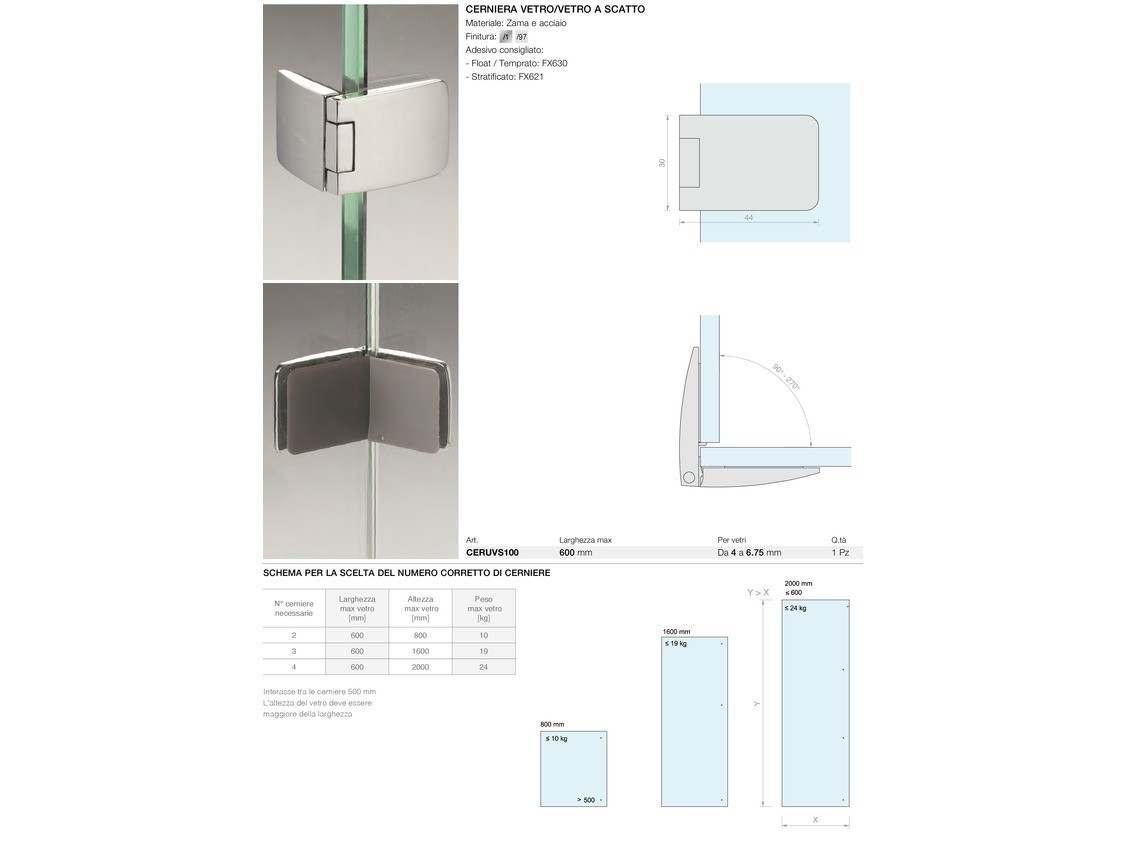 Cerniera vetro/vetro a scatto Logli Massimo Saint Gobain