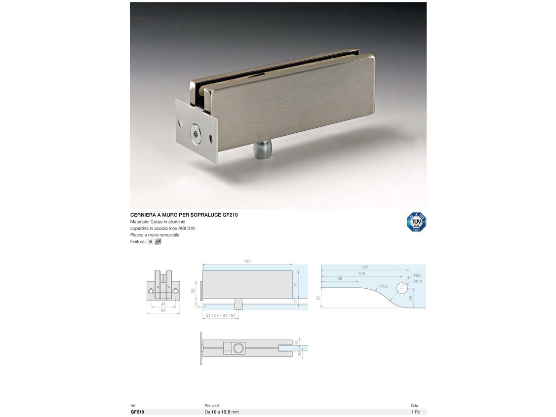 Cerniera a muro per sopraluce gf210 Logli Massimo Saint Gobain