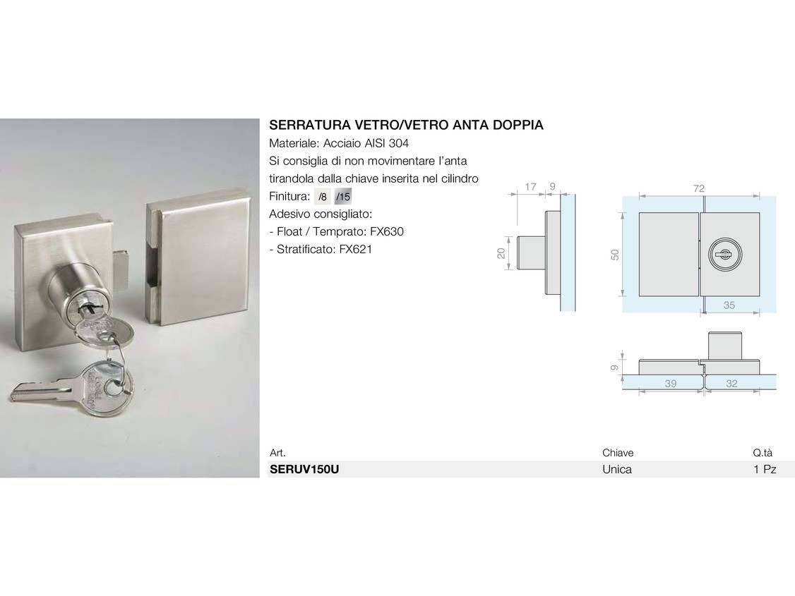 Serratura vetro/vetro anta doppia Logli Massimo Saint Gobain