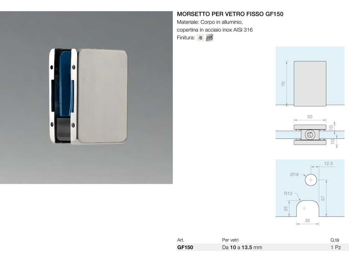 Morsetto per vetro fisso gf150 Logli Massimo Saint Gobain