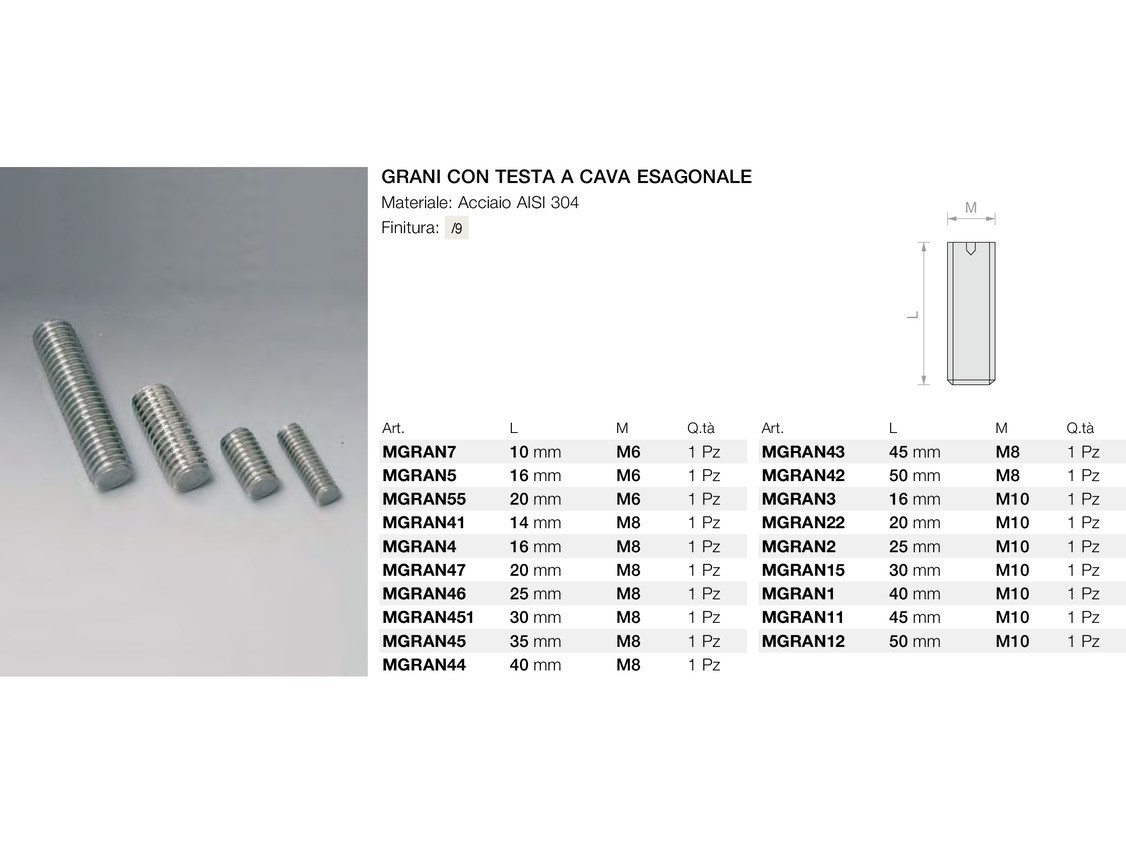 Grani con testa a cava esagonale Logli Massimo Saint Gobain